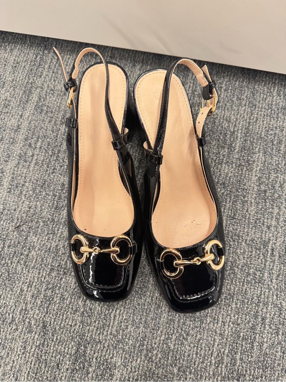 Black Slingback Mules with Gold Horsebit Accent